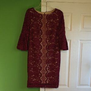 Burgundy Lace Dress With Bell Sleeves NWOT